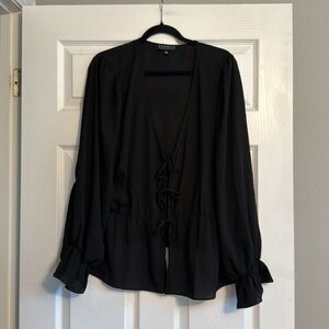Eloquii Black Chiffon Long Sleeve Tie Blouse